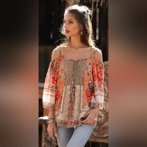 Angie Small Multicolor Bohemian Off-Shoulder Women Top